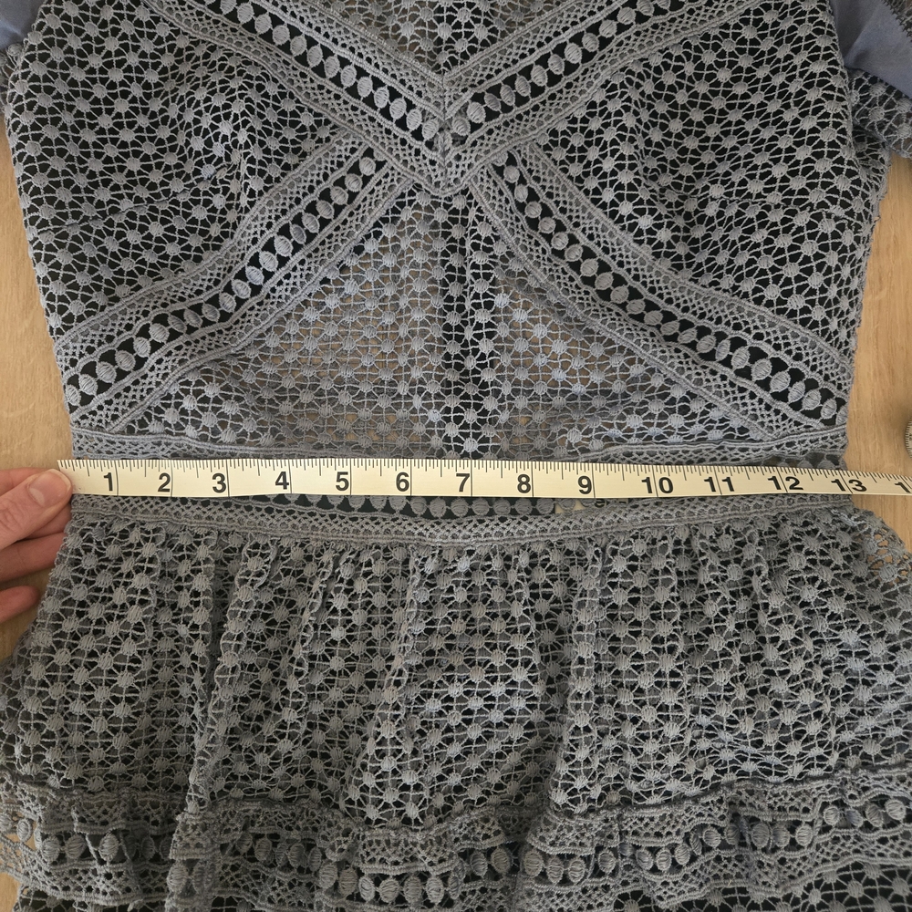 Self Portrait Slate Blue Long Sleeve Lace Mini Dress - Picture 7 of 9